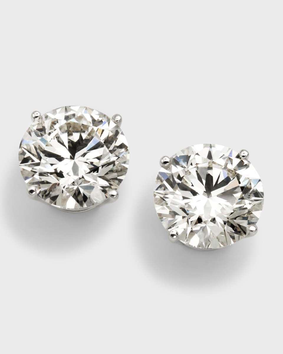 Lab Grown Diamond 18K White Gold Round Stud Earrings, 6.0tcw